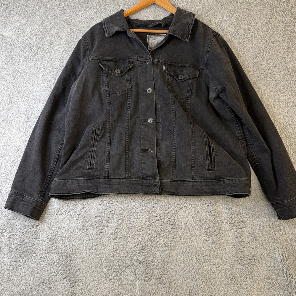 Levis Denim Jacket Womens 2X Black Tab Levis Tab buttons Truckers Jacket